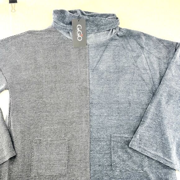 GIGIO USA Two Toned Gray Color-Block Turtleneck Sweater Bell Sleeves  Pockets M - Picture 7 of 16
